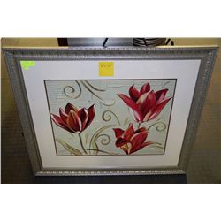 LARGE FRAMED MATTED FLORAL PRINT