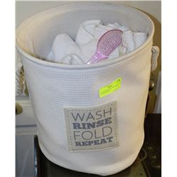 CLOTH HAMPER WITH NEW RALPH LAUREN TOWELS &