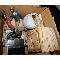 BOX WITH WOODEN DOLL HOUSE FURNITURE AND MORE