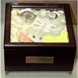 JEWELLERY BOX WITH QUARTZ CRYSTAL PENDANT &