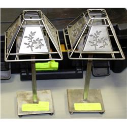 PAIR OF METAL TEA LIGHT CANDLE HOLDERS
