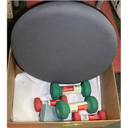 BOX WITH EXERCISE EQUIPMENT INCLUDING TWISTER,HAND