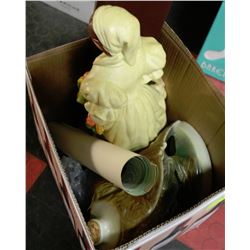 ESTATE BOX WITH DECANTER,STATUE,KNIFE SET AND MORE