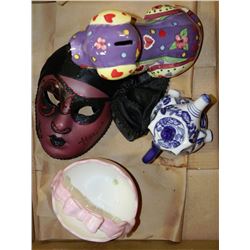 BOX WITH ASSORTED DECORATIVE ITEMS INCL.EGG BASKET