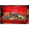 Image 1 : RED TOOL BOX WITH ASSORTED TOOLS AND HARDWARE