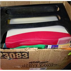 BOX OF OFFICE SUPPLIES INCL.BINDERS,PAPERS,FOLDERS