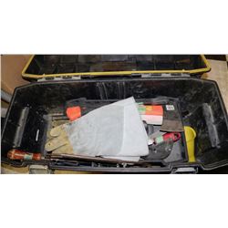 BLACK TOOLBOX WITH FEW MISC. TOOLS AND WELDING