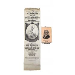 James Monroe - Two Memorial Silk Ribbons