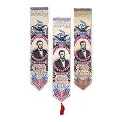 Lincoln - Three Stevengraph Portrait Mourning Ribbons