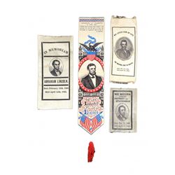Lincoln - Four Silk Portrait Mourning Ribbons