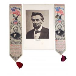 Lincoln - Two Stevengraph Mourning Ribbons & Other