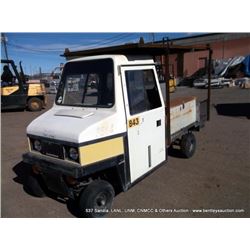 CUSHMAN 898459-8820 GAS INDUSTRIAL TRUCK ~ 20,234 VIN# 1CUNH2228UL014575, W/ TOOLBOXES, OVERHEAD RAC