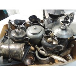 HUGE BOX LOT SILVERPLATE COFFEE CREAM SUGAR MORE