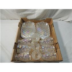 CARNIVAL GLASS SNACK SET LOT PLATES CUPS GLASSES