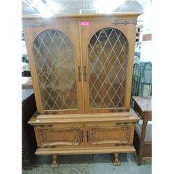 CHINA CABINET DISPLAY CURIO LEADED GLASS DOORS