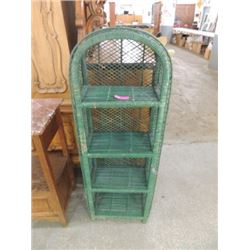 GREEN WICKER VINTAGE SHABBY CHIC SHELVING UNIT