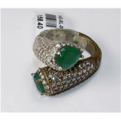 #0005 - STERLING SILVER EMERALD & CZ RING