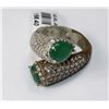 Image 1 : #0005 - STERLING SILVER EMERALD & CZ RING