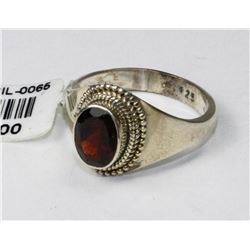 #0065 - STERLING SILVER GARNET RING - 3 GRAMS