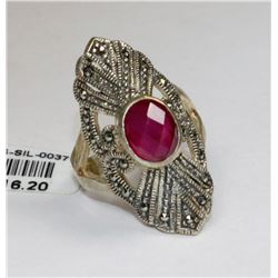 #0037 - STERLING SILVER LAB RUBY RING - 8.3 GRAMS