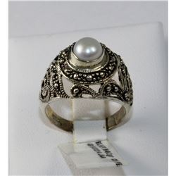 #0038 - STERLING SILVER LAB RUBY RING - 8.9 GRAMS