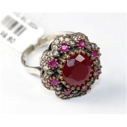 #0024 - STERLING SILVER RUBY & CZ RING - 8.3 GRAMS