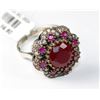 Image 1 : #0024 - STERLING SILVER RUBY & CZ RING - 8.3 GRAMS
