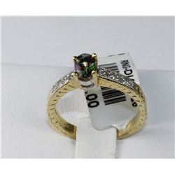 #0726 -14K YELLOW GOLD MYSTIC TOPAZ & DIAMOND RING