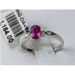 #0646 - 18K WHITE GOLD RUBY & DIAMOND RING