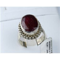 #0038 - STERLING SILVER LAB RUBY RING
