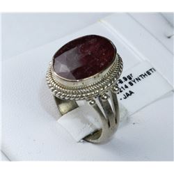 #0039 - STERLING SILVER LAB RUBY RING - 8.9 GRAMS