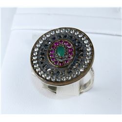 #0004 - STERLING SILVER EMERALD, RUBY & CZ RING