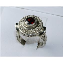 #0063 - STERLING SILVER RUBY RING - 6.0 GRAMS
