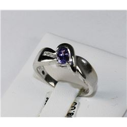 #0705 - 14K WHITE GOLD TANZANITE & DIAMOND RING