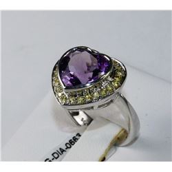 #0663 - 14K WHITE GOLD AMETHYST & YELLOW SAPPHIRE