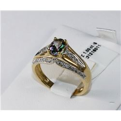 #0724 -14K YELLOW GOLD MYSTIC TOPAZ & DIAMOND RING