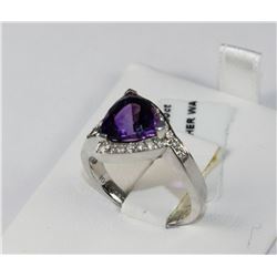#0634 - 10K WHITE GOLD AMETHYST & DIAMOND RING