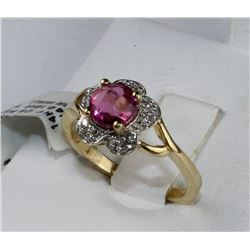 #0711 - 10K YELLOW GOLD PINK TOPAZ & DIAMOND