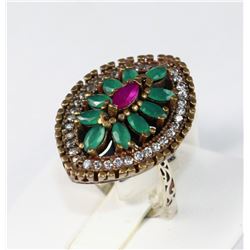 #0028 - STERLING SILVER RUBY & EMERALD - 9.2 GRAMS