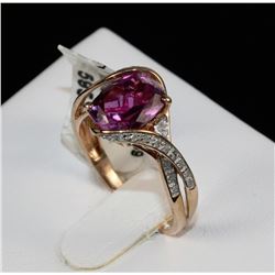 #0169 - 10K YELLOW GOLD PINK TOPAZ & DIAMOND RING