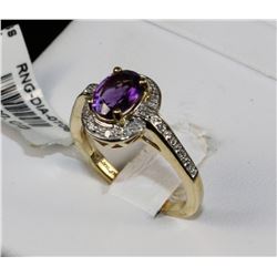 #0708 - 14K YELLOW GOLD AMETHYST & DIAMOND RING