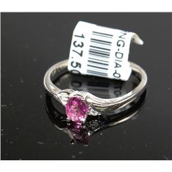 #0735 - 10K WHITE GOLD PINK TOPAZ & DIAMOND RING