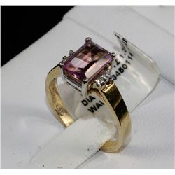 #0692 - 10K YELLOW GOLD PINK TOPAZ & DIAMOND RING