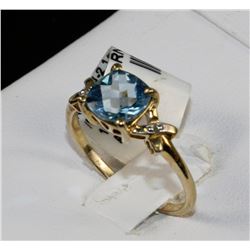 #0171 - 10K YELLOW GOLD BLUE TOPAZ & DIAMOND RING
