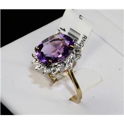 #0632 - 10K WHITE GOLD AMETHYST & DIAMOND RING