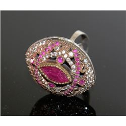 #0030 - STERLING SILVER RUBY RING - 15.0 GRAMS
