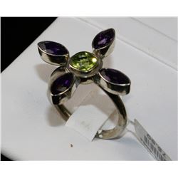 #0064 - STERLING SILVER AMETHYST & PERIDOT RING