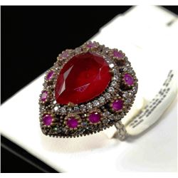 #0022 - STERLING SILVER RUBY & PERIDOT RING
