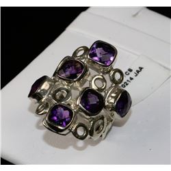 #0081 - STERLING SILVER AMETHYST RING - 7.7 GRAMS