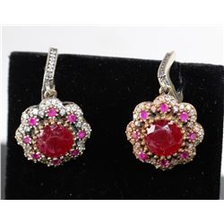 #0008 - STERLING SILVER RUBY EARRINGS - 16 GRAMS